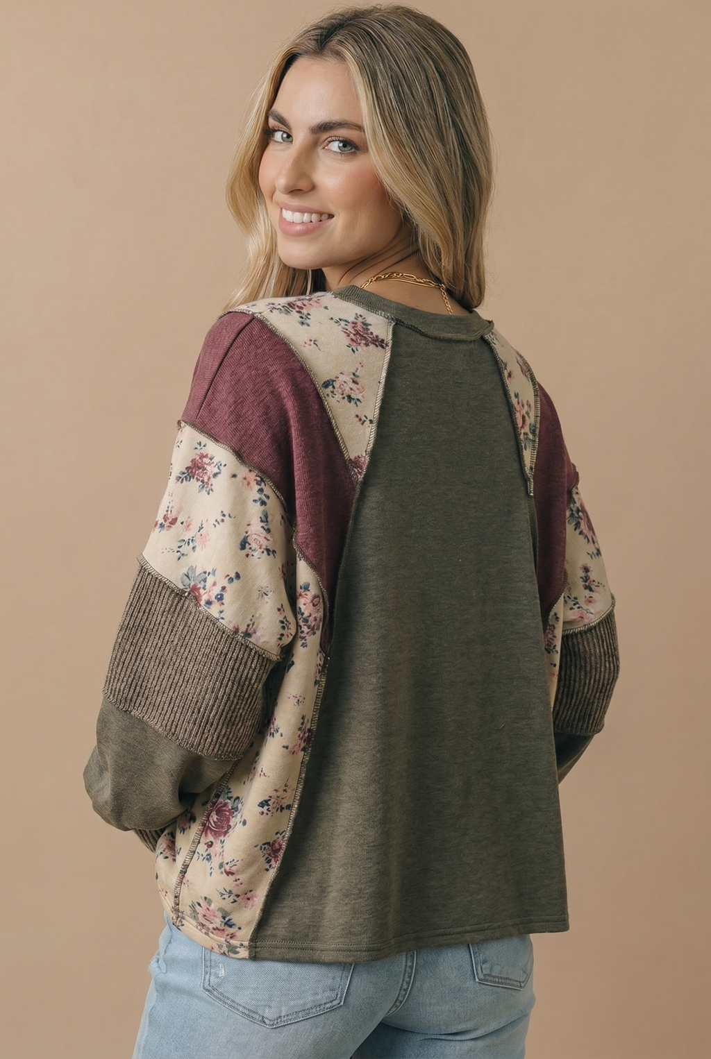 Haptics Mixed Media Floral Patchwork Pullover Top