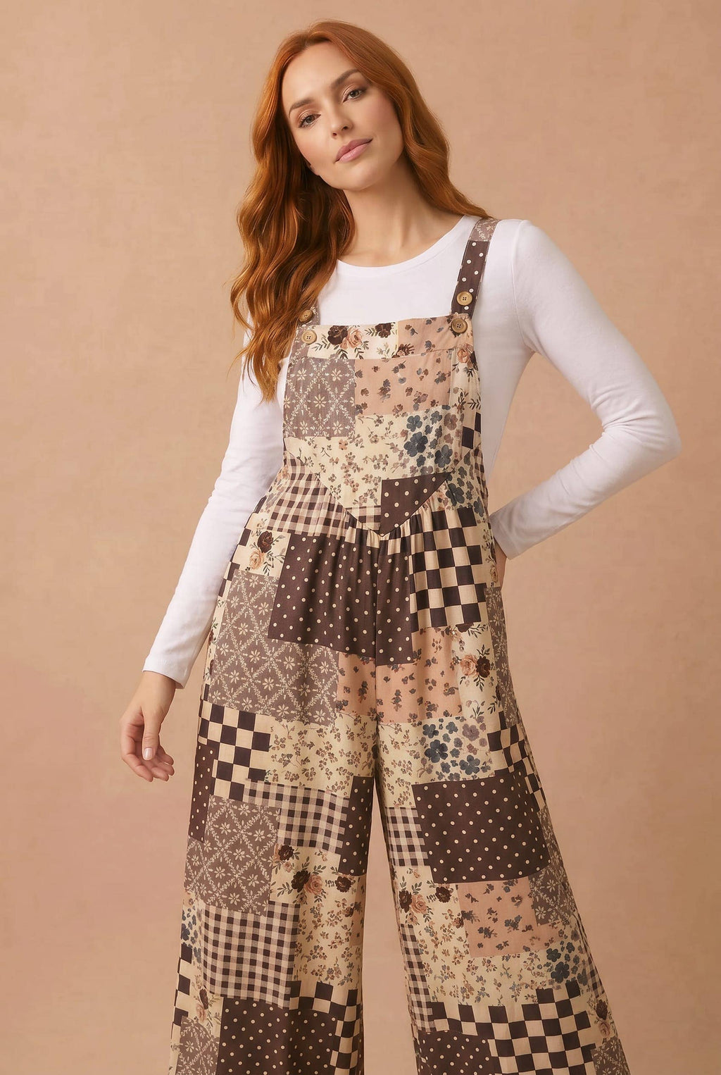 Haptics Floral Patchwork Wide Leg Overalls