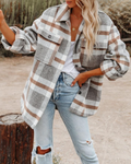 Oversized Plaid Button-Down Shacket – Grey/Taupe