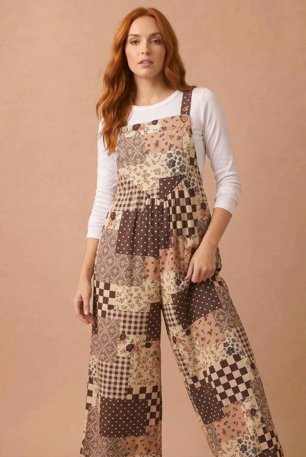 Haptics Floral Patchwork Wide Leg Overalls