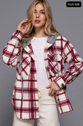 Burgundy Plaid Hooded Fleece Shacket – Plus Size