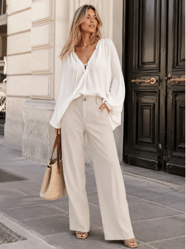 Adrienne Vittadini Ivory Striped Wide Leg Pants