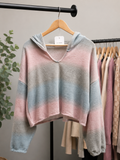En Crème Colorblock Cropped Hoodie – Dusty Rose & Slate Blue