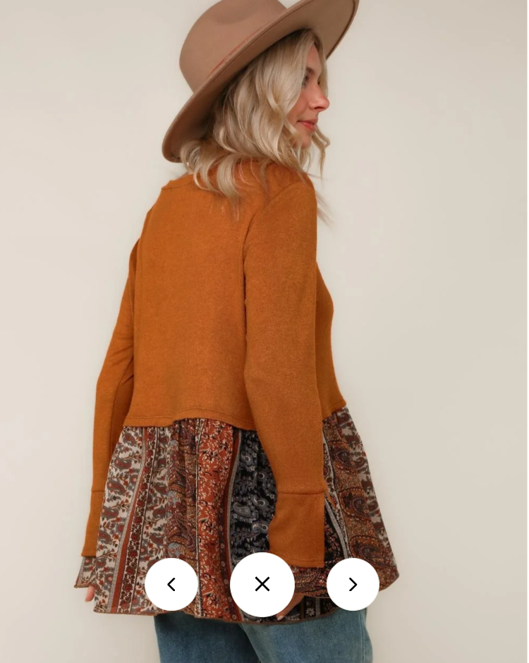 Boho Rust Mixed Print Twofer Sweater Top