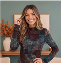 Teal & Wine Plaid Ribbed Long Sleeve Top