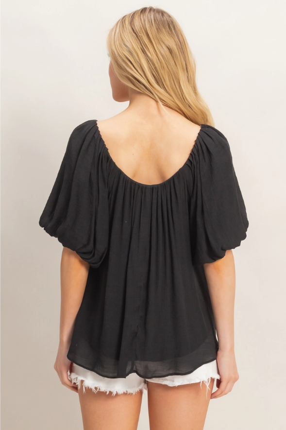 Hyfve Black Flowy Puff Sleeve Blouse