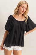 Hyfve Black Flowy Puff Sleeve Blouse