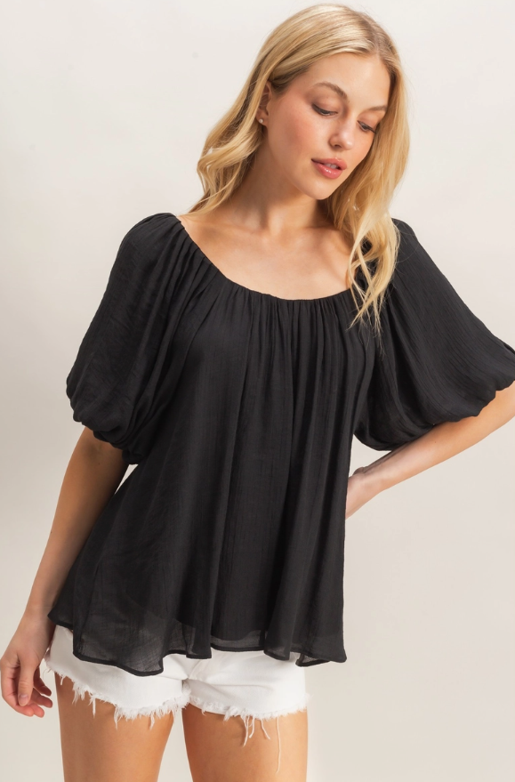 Hyfve Black Flowy Puff Sleeve Blouse