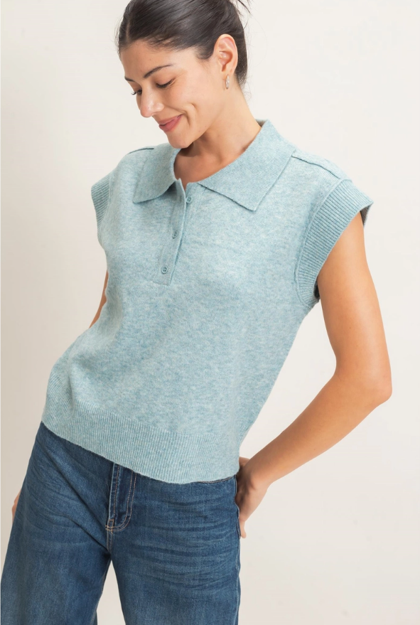 Hyfve Misty Blue Collared Sweater Vest