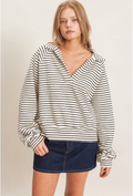 Hyfve Black & Ivory Striped Collared Pullover