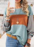 Colorblock Striped Sleeve Long Sleeve Top – Sage Blue & Rust