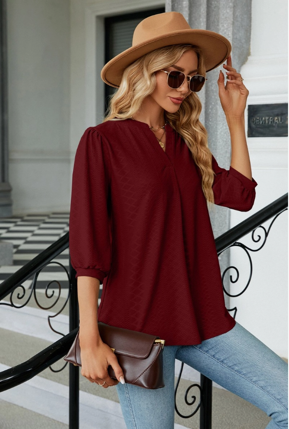 Lily Clothing Textured 3/4 Sleeve Blouse