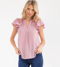 Mauve Lace Detail Ruffle Sleeve Blouse