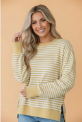 Pretty Bash Mustard Stripe Split Hem Knit Top