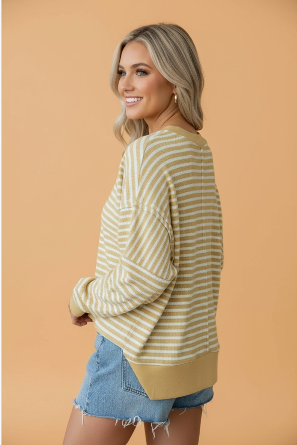 Pretty Bash Mustard Stripe Split Hem Knit Top