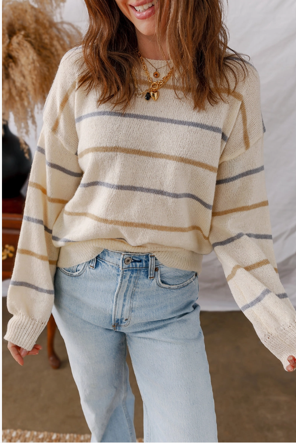 Pretty Bash Neutral Stripe Lightweight Knit Sweater