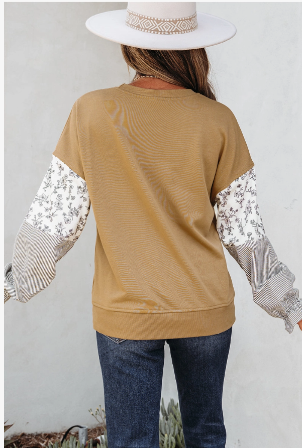 Pretty Bash Floral & Stripe Patchwork Sleeve Sweatshirt
