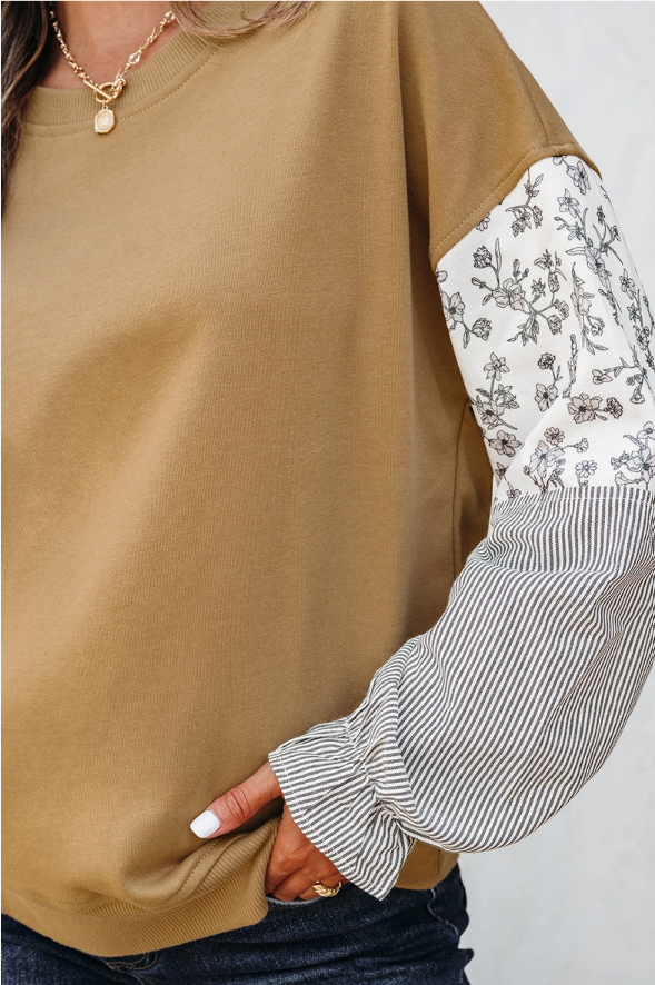 Pretty Bash Floral & Stripe Patchwork Sleeve Sweatshirt