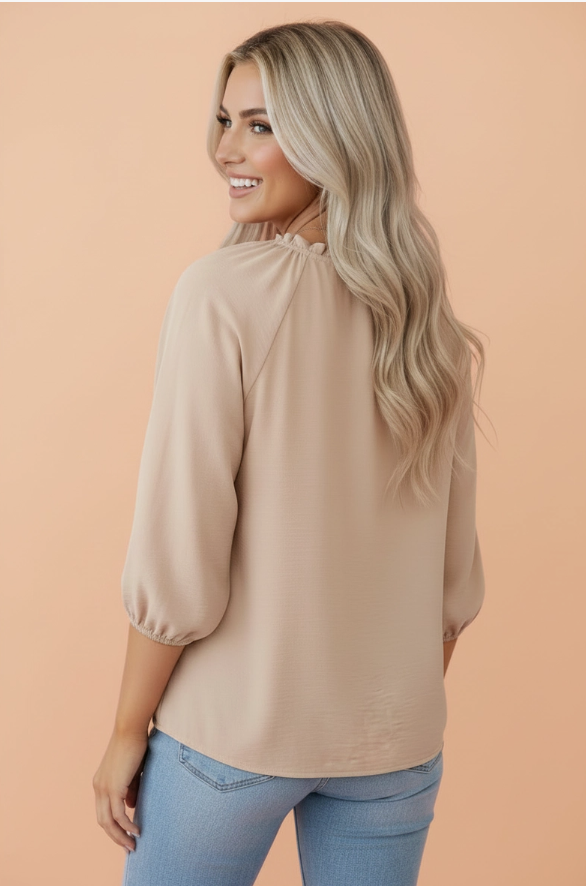 Pretty Bash Ruffle Neck 3/4 Sleeve Blouse