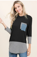 Women's Black Stripe Hem Pocket Tunic Top | Reb & J