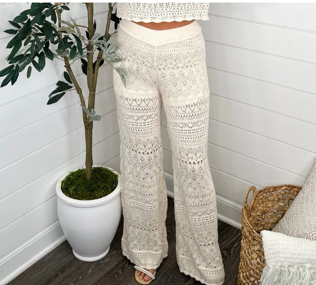 Heyson Crochet Wide-Leg Pants – Ivory