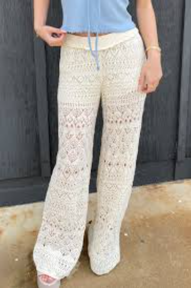 Heyson Crochet Wide-Leg Pants – Ivory