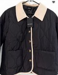 Heyson Contrast Corduroy Collar Quilted Jacket – Black & Cream
