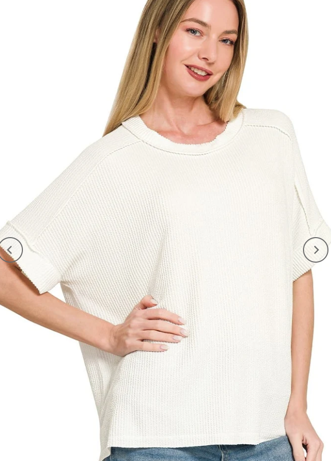 Relaxed Ribbed Knit Short Sleeve Top – Ivory