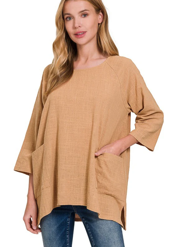 Zenana Crinkle Cotton Gauze Oversized Tunic – Dark Brush