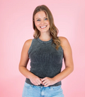 Zenana Washed Ribbed High Neck Tank Top