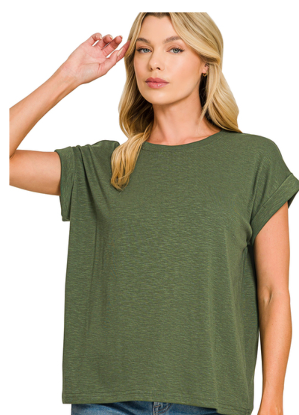 Zenana Everyday Modal Slub Rolled Sleeve Tee