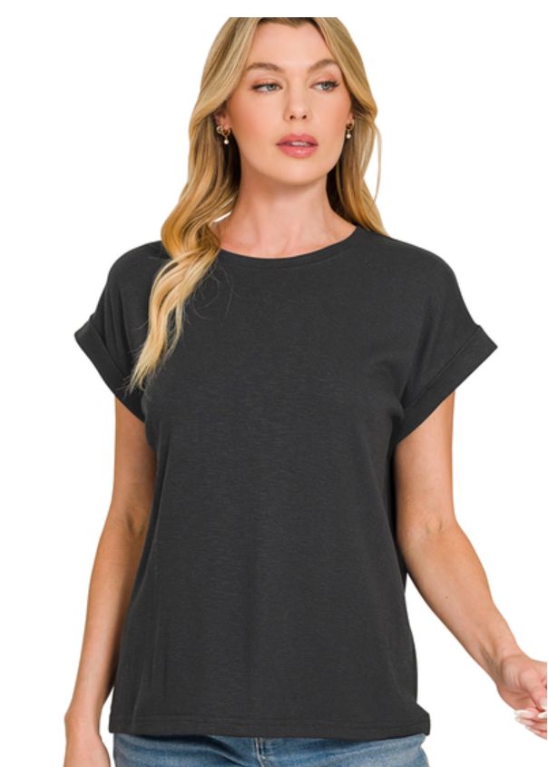 Zenana Everyday Modal Slub Rolled Sleeve Tee