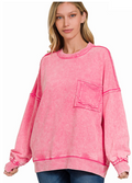 Zenana Vintage Vibes Acid Wash Pocket Pullover