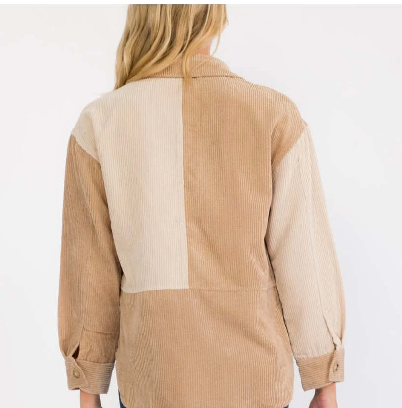 Taupe Colorblock Corduroy Button-Up Shacket