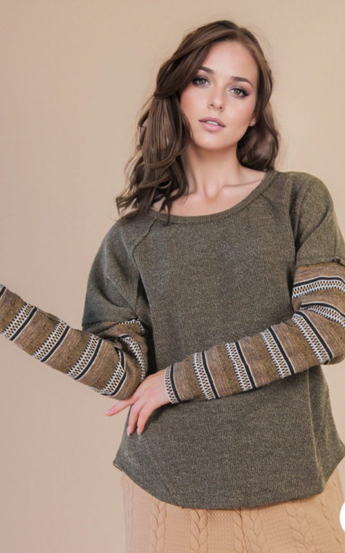 Cozy Contrast Sleeve Oversized Knit Top