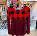 Zenana Buffalo Plaid Color Block Long Sleeve Top