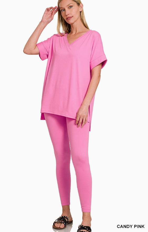 Zenana Buttery Soft V-Neck Tunic & Leggings Set