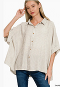 Zenana Oversized Striped Boxy Button Down Top – Taupe