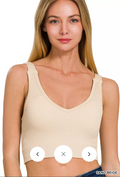 Zenana Washed Ribbed V-Neck Lightly Padded Brami – Sand Beige
