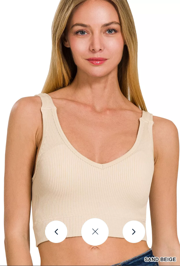 Zenana Washed Ribbed V-Neck Lightly Padded Brami – Sand Beige