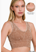 Zenana Washed Ribbed 2-Way Neck Padded Brami