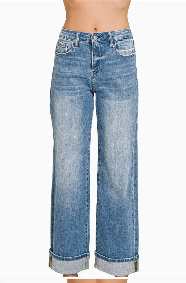 Zenana 1991MM High-Rise Cuffed Wide Leg Capri Jeans