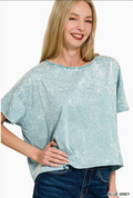 Zenana Acid Washed Oversized Boxy Crop Top