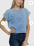 Zenana Crinkle Washed Cotton Cuffed Sleeve Top