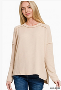Zenana Raised Rib Raw Edge Long Sleeve Top