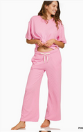 Zenana Raised Rib Wide Leg Lounge Set