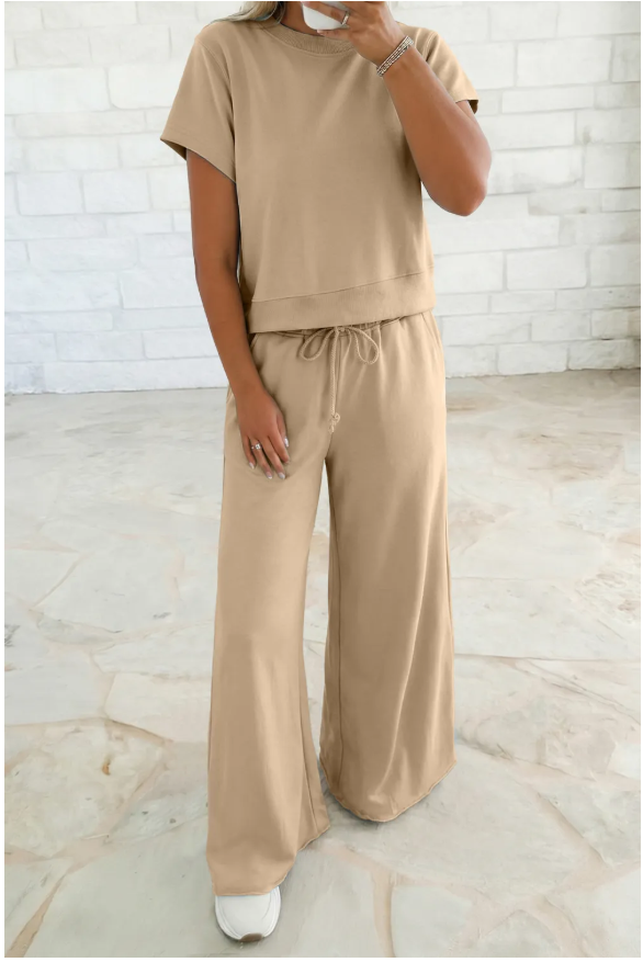Zenana Raised Rib Wide Leg Lounge Set