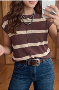 Zenana Striped Cap Sleeve Lightweight Sweater – Brown & Cream