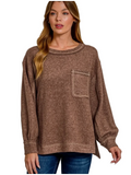 Zenana Washed Brushed Hacci Pocket Top | S/M–XL