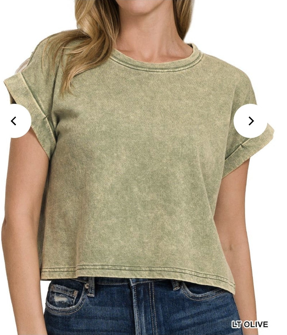 Zenana Acid Washed Oversized Boxy Crop Top